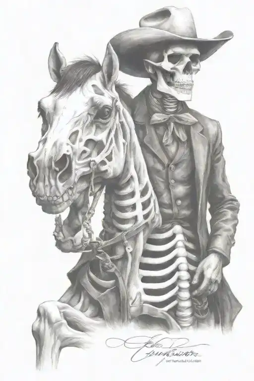 skeleton cowboy, skeleton horse tattoo design idea