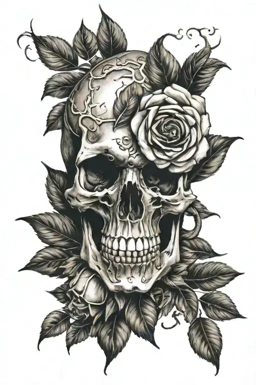 Rose inside skull tattoo design idea