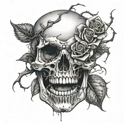 Rose inside skull mouth, open mouth, rose inside, beauty within, thorns  tattoo design idea