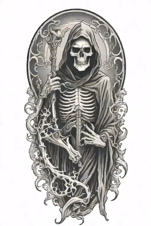 Grim Reaper, smoke, succubus tattoo design idea