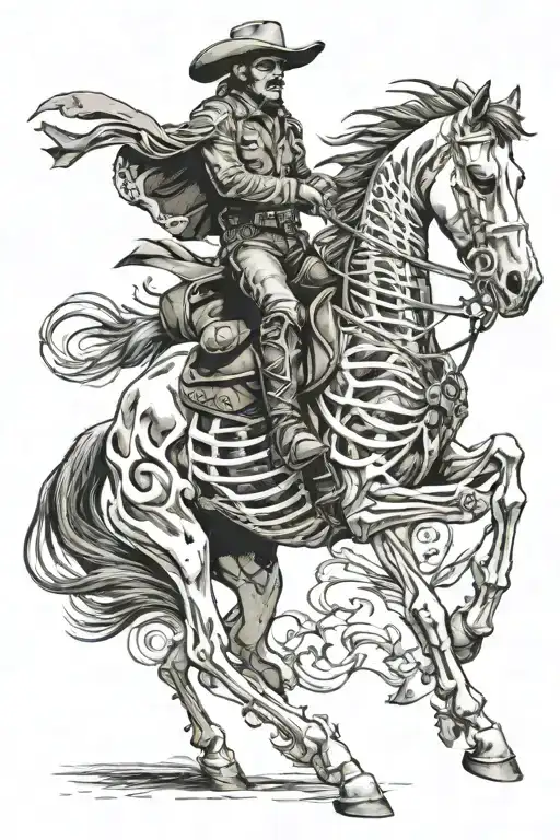 skeleton cowboy, skeleton horse, horse skeleton, running tattoo design idea