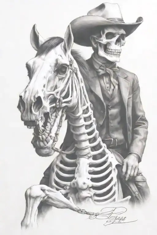 skeleton cowboy, skeleton horse tattoo design idea