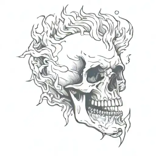 skull on fire, open mouth  tattoo design idea