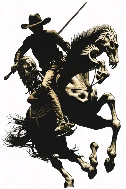 skelton cowboy riding a skeleton horse tattoo design idea