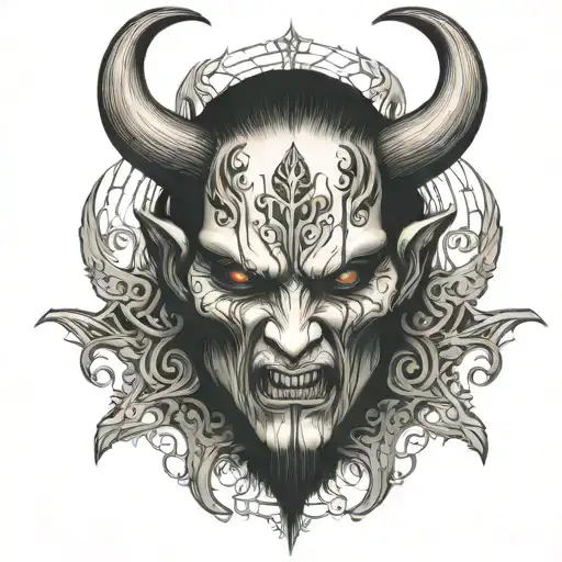 demon face, scary, disgusting scary evil tattoo design idea