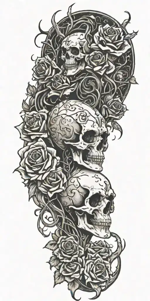 succubus, thorns, smoke, skulls, roses, grim reaper  tattoo design idea