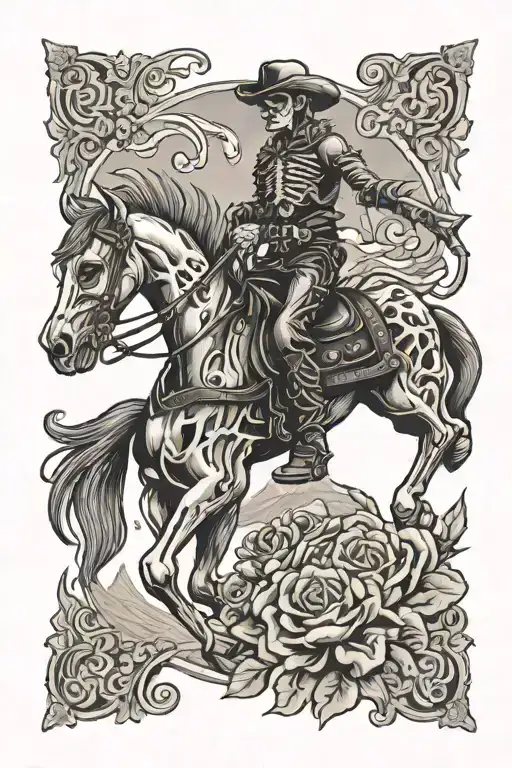 skeleton cowboy on a skeleton horse tattoo design idea