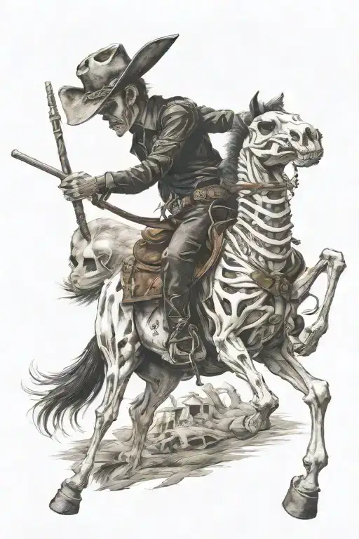 skeleton cowboy, skeleton horse tattoo design idea
