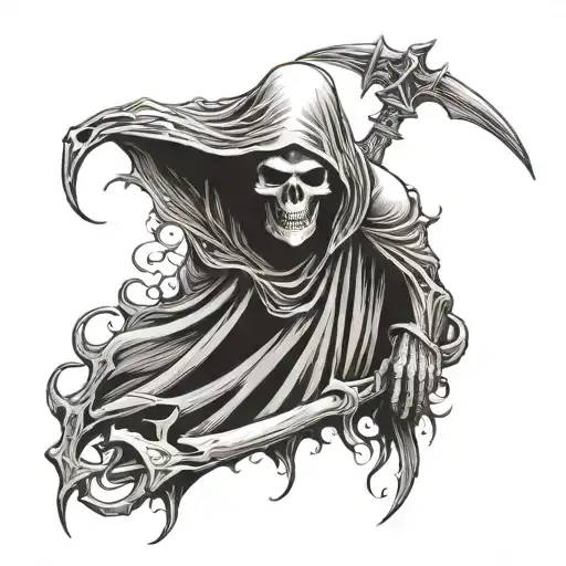 reaper full body, hooded, dark tattoo design idea