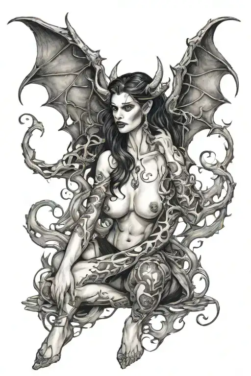 succubus, seductive, full body, attractive woman tattoo design idea