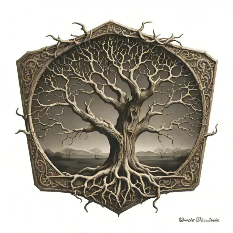 tree of life, halfed to dead tree tattoo design idea