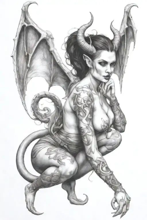 succubus, attractive woman, seductive  tattoo design idea