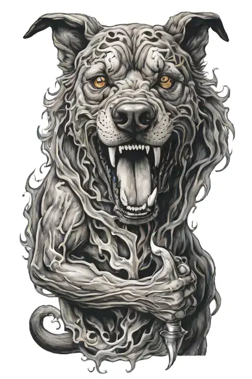 hell hound, smoke, vicious tattoo design idea