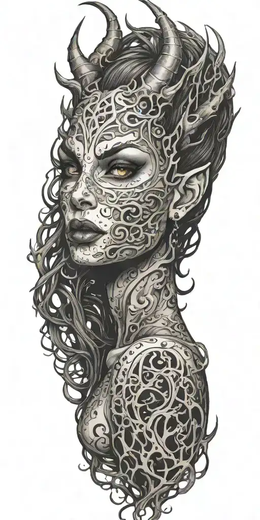 succubus, fire, hell, thorns,  tattoo design idea