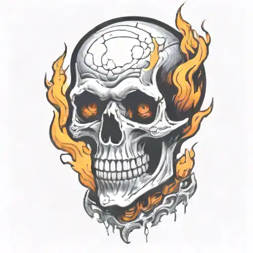 burning skeleton suffering in pain hurt torture scary fire tattoo design idea