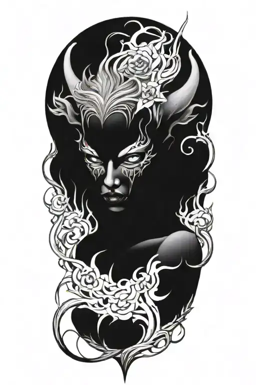 succubus, fire, hell, thorns,  tattoo design idea