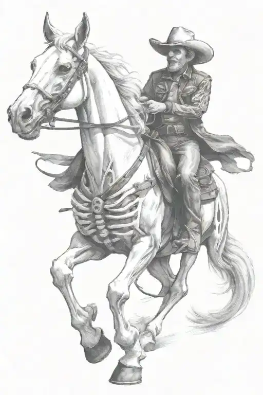 skeleton cowboy, skeleton horse, skeleton, lone rider tattoo design idea