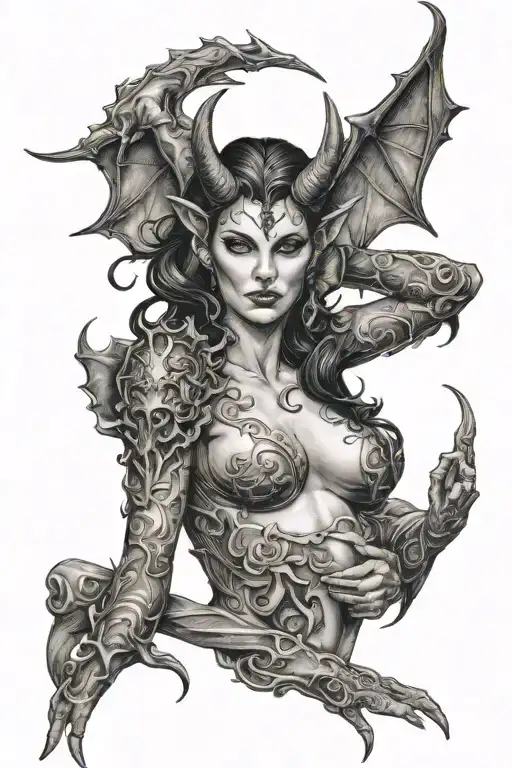 succubus, attractive woman, seductive  tattoo design idea