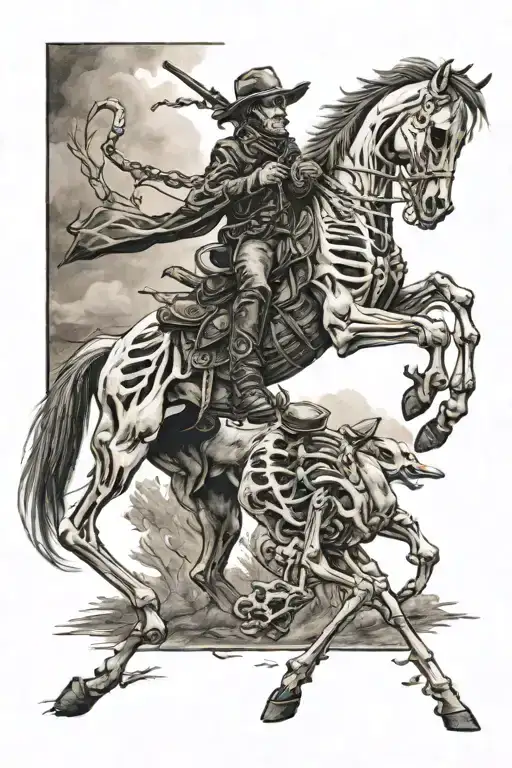 skeleton cowboy, skeleton horse, horse skeleton, running tattoo design idea