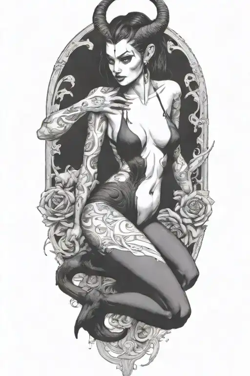 succubus, full body, seductive, tears tattoo design idea