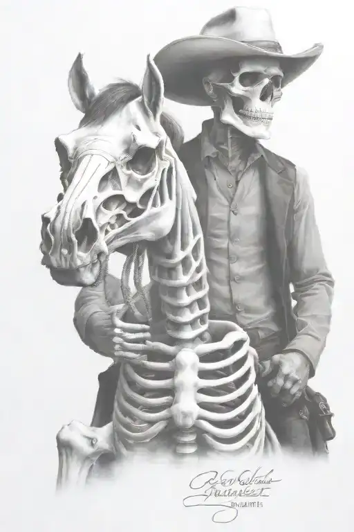 skeleton cowboy, skeleton horse tattoo design idea