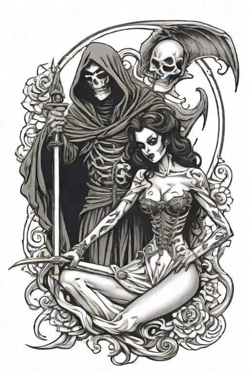 succubus and a grim reaper, seductive  tattoo design idea