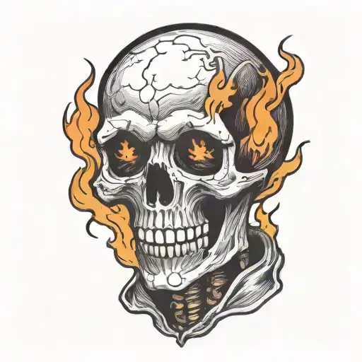 burning skeleton suffering in pain hurt torture scary  tattoo design idea