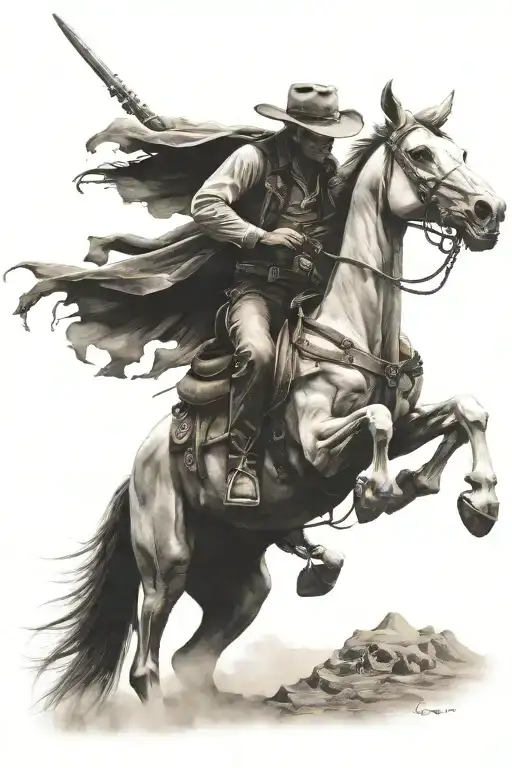 skelton cowboy riding a skeleton horse tattoo design idea
