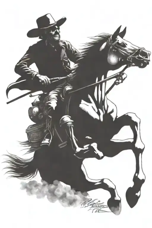 skelton cowboy riding a skeleton horse tattoo design idea