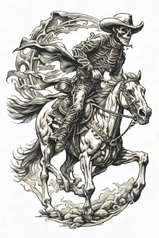 skeleton cowboy, skeleton horse, horse skeleton, running tattoo design idea