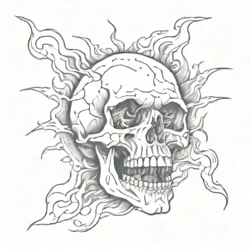 skull on fire, open mouth  tattoo design idea