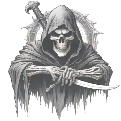 reaper full body, hooded, dark tattoo design idea