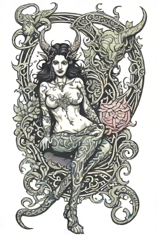 Succubus, Attractive woman, Seductive, Large breasted, full body tattoo design idea