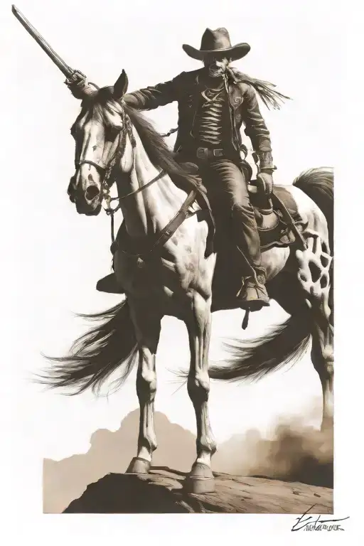 skelton cowboy riding a skeleton horse tattoo design idea