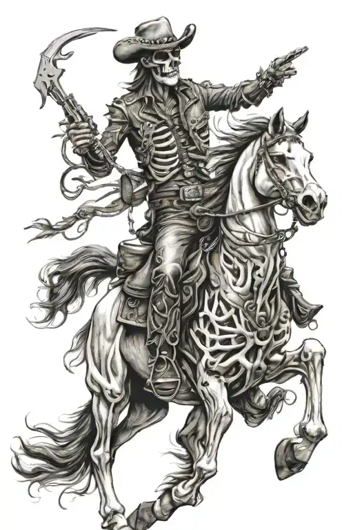 skeleton cowboy, skeleton horse tattoo design idea