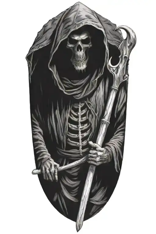 hooded Reaper, darkness,, scary, holding a scythe tattoo design idea