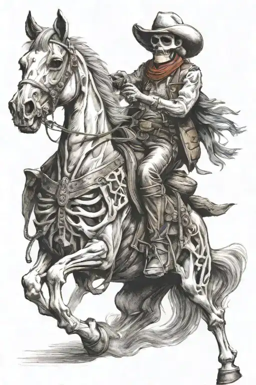skelton cowboy riding a skeleton horse tattoo design idea