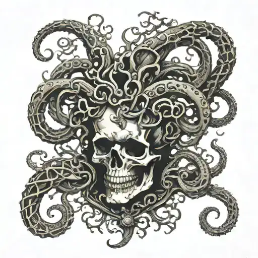 medusa head as a skeleton, snake skeletons tattoo design idea