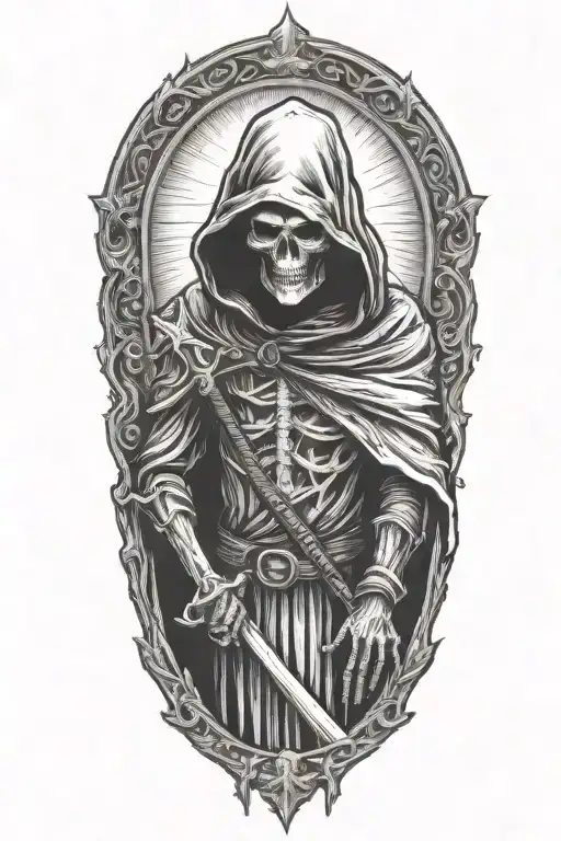 hooded reaper silohuette  tattoo design idea