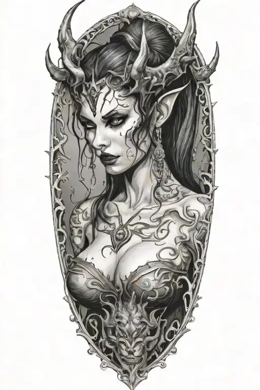 succubus, full body, seductive, tears tattoo design idea