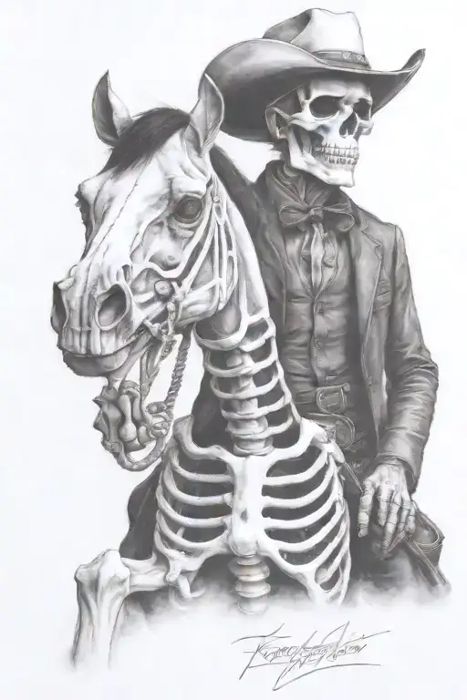 skeleton cowboy, skeleton horse tattoo design idea