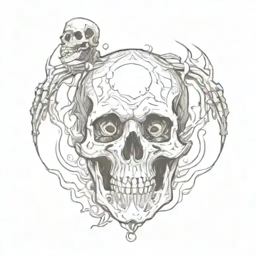 Skeleton suffering burning in hell, dark, scary, torture tattoo design idea