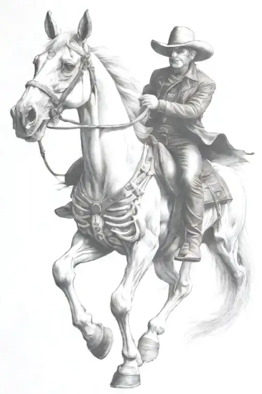 skeleton cowboy, skeleton horse, skeleton, lone rider, skull tattoo design idea