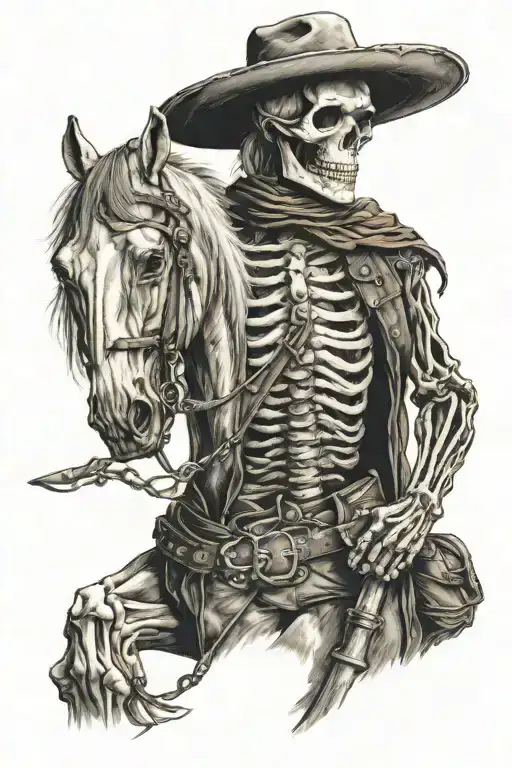 skeleton cowboy, skeleton horse tattoo design idea