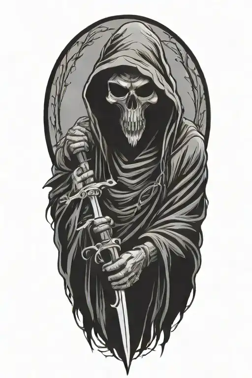 hooded reaper silohuette  tattoo design idea
