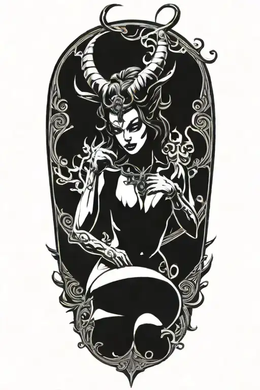 succubus, smoke, silohuette, symetrical  horns tattoo design idea