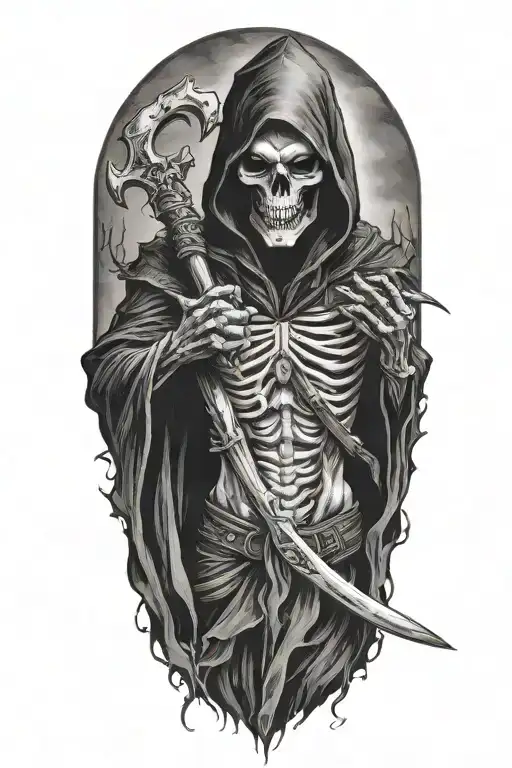 Grim Reaper with a succubus, scythe tattoo design idea