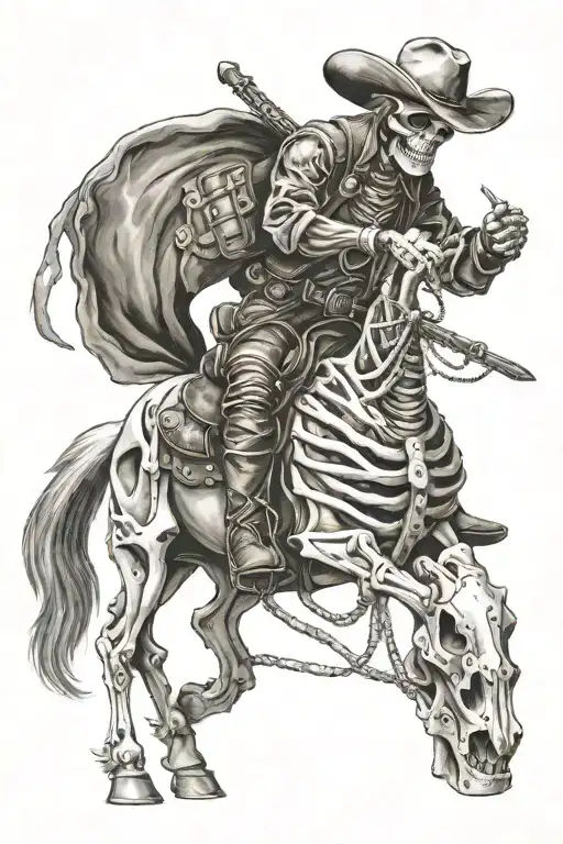 skeleton cowboy, skeleton horse, caspian sword  tattoo design idea