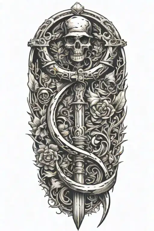 traditional scythe tattoo design idea
