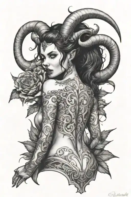 succubus, back and shoulders, sexual tattoo design idea